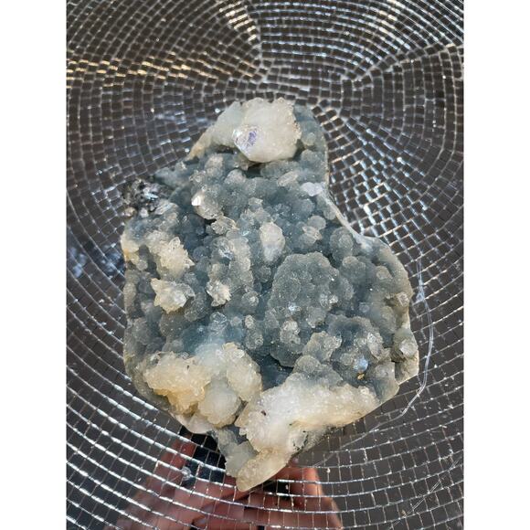Clear Blue Apophyllite Crystal Cluzer with druzy blue standing crystal ~1.5 lb - Picture 2 of 16